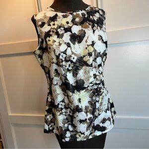 Calvin Klein Floral Sleeveless Blouse - Black, Cream, and Brown